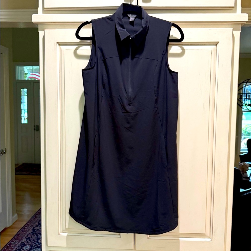 Eddie Bauer Black  Dress with Dress Shirt Collar and quarter front zip